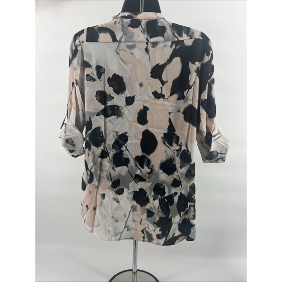 NEW Calvin CK Floral Crepe Chine Split V-Neck Roll-Tab Sleeve Blouse NWT XS CK - Picture 4 of 12